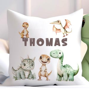 Cojín personalizado para habitación infantil, almohada con estampado de letras de dinosaurio, funda de almohada suave, regalo de cumpleaños, funda de cojín personalizada, idea para baby shower