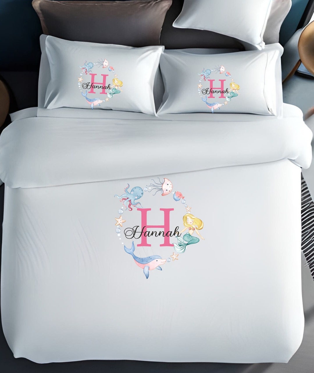 Personalised Girl Duvet Cover Set Mermaid Pillow Case Etsy