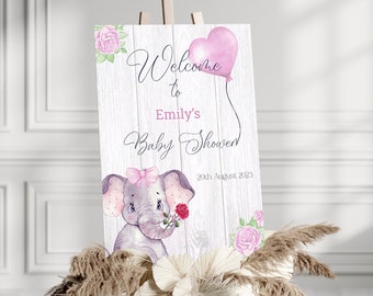 Baby Shower Welcome PRINTED Sign, Personalised POSTER, Gender Neutral Baby Shower, Baby Shower Decor, Elephant Sign