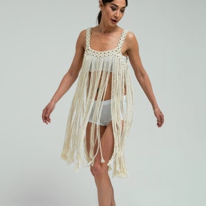 Poli Tassel Macrame Dress, Party Festival Dress, Beach Dress, Festival Outfit, Knitting Dress, Fringe Dress, Tassel Dress, Macrame Vest