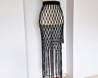 Macrame Long Skirt; Tassel Boho Festival Outfit Beach Wear