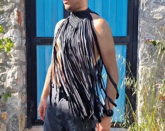Juno tasseled macrame neck and shoulder accessory, Festival Outfit, Party Clothing, Unisex Accessories, For men or women, Burning Man