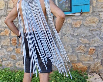 Shining Tassel Macrame Cape Vest: Music and Dance Festival outfit, alternative unisex wear