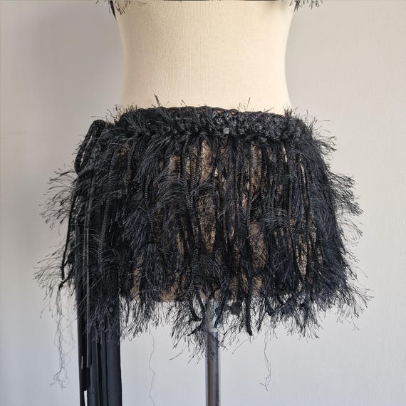 Zelos Feather Fringe Belt Skirt, Festival Outfit, Rave Party