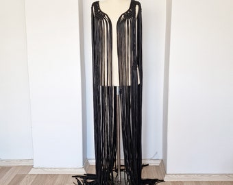 Hera macrame cape vest with long tassels and epaulettes, Festival clothing, Stage Wear, party outfit, Valentine's Day Party Costumes