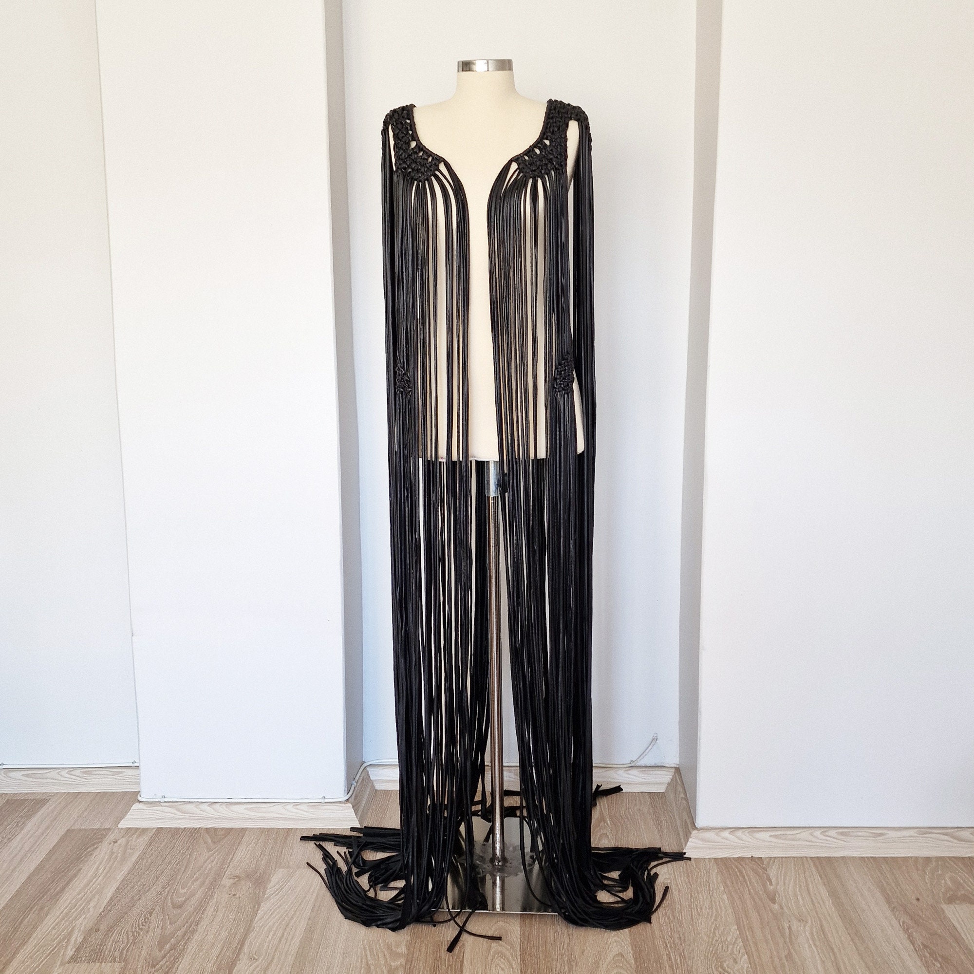 Hera Macrame cape vest with long tassels and epaulettes, Festival clothing, Party Wear, For women, For men, Unisex festival accessoriesthumbnail