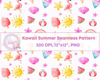 Niedliches Kawaii Sommer digitales nahtloses Muster, 12x12 Scrapbook, Hintergrund, PNG