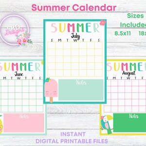 Summer Planning Poster, Kids Summer Calendar, Summer School, Summer Camp, Summer Schedule, Monthly Calendar, Summer Calendar for Kids