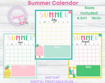 Summer Planning Poster, Kids Summer Calendar, Summer School, Summer Camp, Summer Schedule, Monthly Calendar, Summer Calendar for Kids