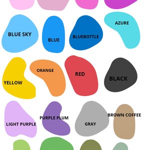 Pode incluir: Uma paleta de cores com 20 amostras de cores diferentes. As cores incluem tons de rosa, azul, amarelo, laranja, vermelho, preto, roxo, cinza, marrom e verde. Cada cor &eacute; rotulada com seu nome, como "Rosa claro" e "Azul celeste".