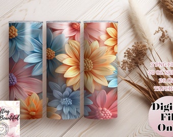 3d pastel daises seamless tumbler wrap template for 20oz tapered and 20 skinny tumbler- instant download 9.3x8.2 in - 3d flowers