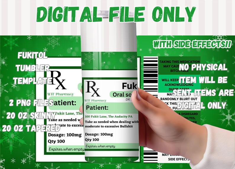 Fukitol Tumbler Wrap Template, With Side Effects for 20oz Tapered and ...