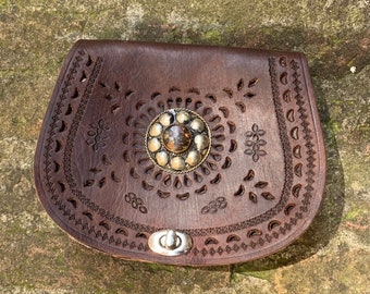 Handmade leather shoulder bag brown color