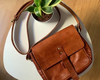 Handmade leather shoulder bag brown color