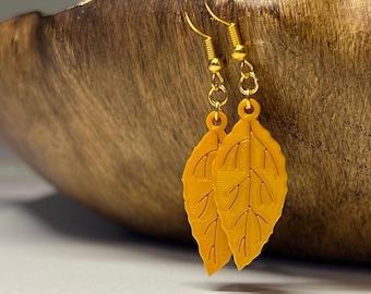 Gold Tobacco Leaf Earrings | 3D Printed | Gold Leaf Earrings