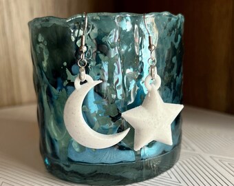 Crescent Moon and Star 3D Printed Earring Pair