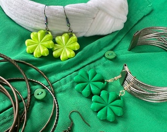Four Leaf Clover Green Shamrock Earrings | 3D Printed | St. Patrick’s Day Jewelry