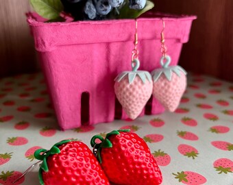 Strawberry + Pineberry 3D Printed Earrings| Fruit Jewelry