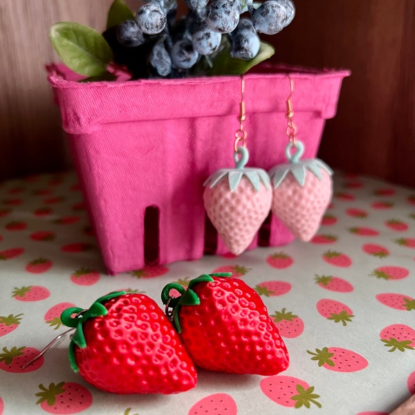 Strawberry + Pineberry 3D Printed Earrings| Fruit Jewelry