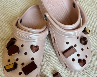 Chocolate Candy Lovers Dream Shoe Charms | Pack of 12 | Bedazzled Custom 3D-printed Shoe Accessories | Peanut Butter Cup Charm
