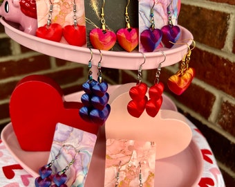Bubble Heart Dangle Earrings | 3D Printed | Valentine’s Day Jewelry