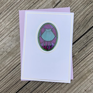 Baptism shell suncatcher greeting card with scripture 5x7
