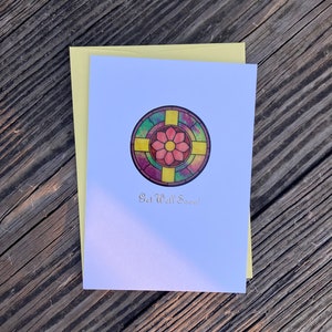 Recupérate tarjeta sun-catcher, cruz y flor imagen de vidrieras cristianas