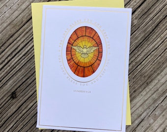 Confirmation Dove of the Holy Spirit sun-catcher greeting card, 5 x 7, Stained glass image