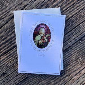 Carte attrape-soleil Sainte-Thérèse de Lisieux 5 x 7" | Sainte patronne des fleuristes | Carte catholique