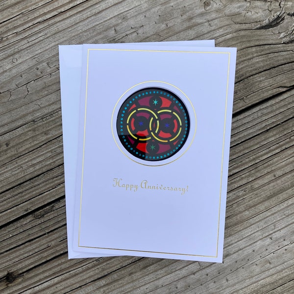 Happy Anniversary stained glass Wedding Rings, suncatcher greeting card