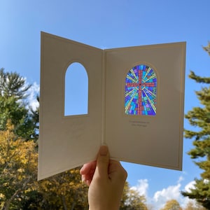 de voeux attrape-soleil croix gloire de mariage 5 x 7 | Image du vitrail chrétien