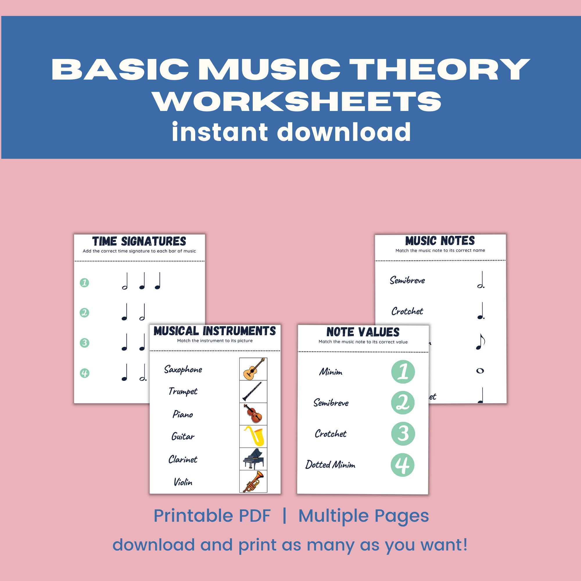 Basic Music Theory Worksheets Digital Worksheets Printable - Etsy