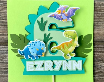 Personalized Dinosaur Cake Topper, Custom Name & Age, T‑Rex Birthday Party Decor