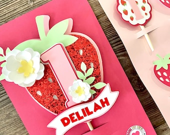 Personalized Strawberry 1st Birthday Cake Topper: my berry first birthday, berry birthday decorations