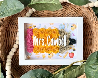 Personalized Teacher Gift, Pencil Flower Shadow Box, Classroom Decor