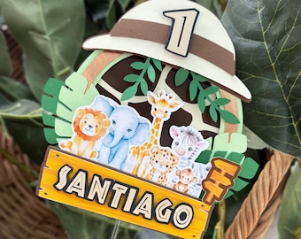 Personalized safari cake topper, jungle, birthday party decorations, baby shower, two wild, wild one