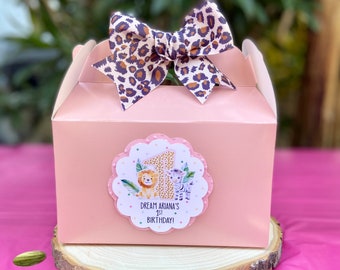 Personalized Wild One Party Favor Boxes: Pink Safari Birthday Treat Boxes