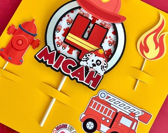 Personalized Fire Truck Cake Topper: Fireman Birthday Party Decorations