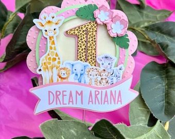 Personalized Safari First Birthday Cake Topper: Wild One Party Decor