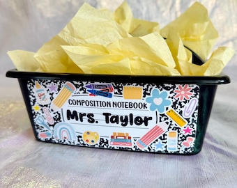 Personalized Teacher Caddy with Decorative Flag, Desk Organizer, Back to School Gift, teacher appreciation