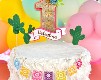 Personalized my first fiesta topper, floral, fiesta birthday party decoration supplies
