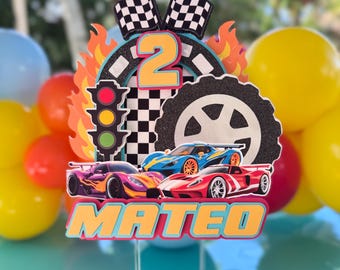 Personalized Race Car Birthday Cake Topper with Lights