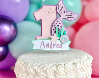 Personalized Mermaid Cake Topper: Purple & Pink Birthday Party Decor