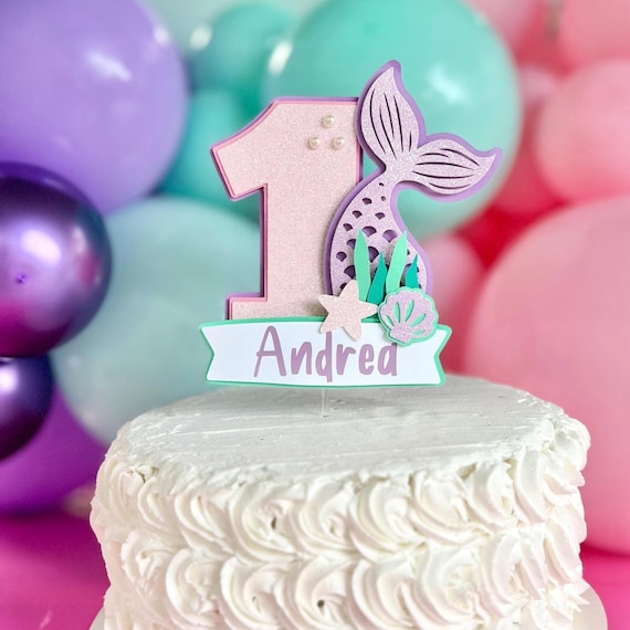 Personalized mermaid cake topper, mermaid birthday cake decor, under the sea party, custom age and name