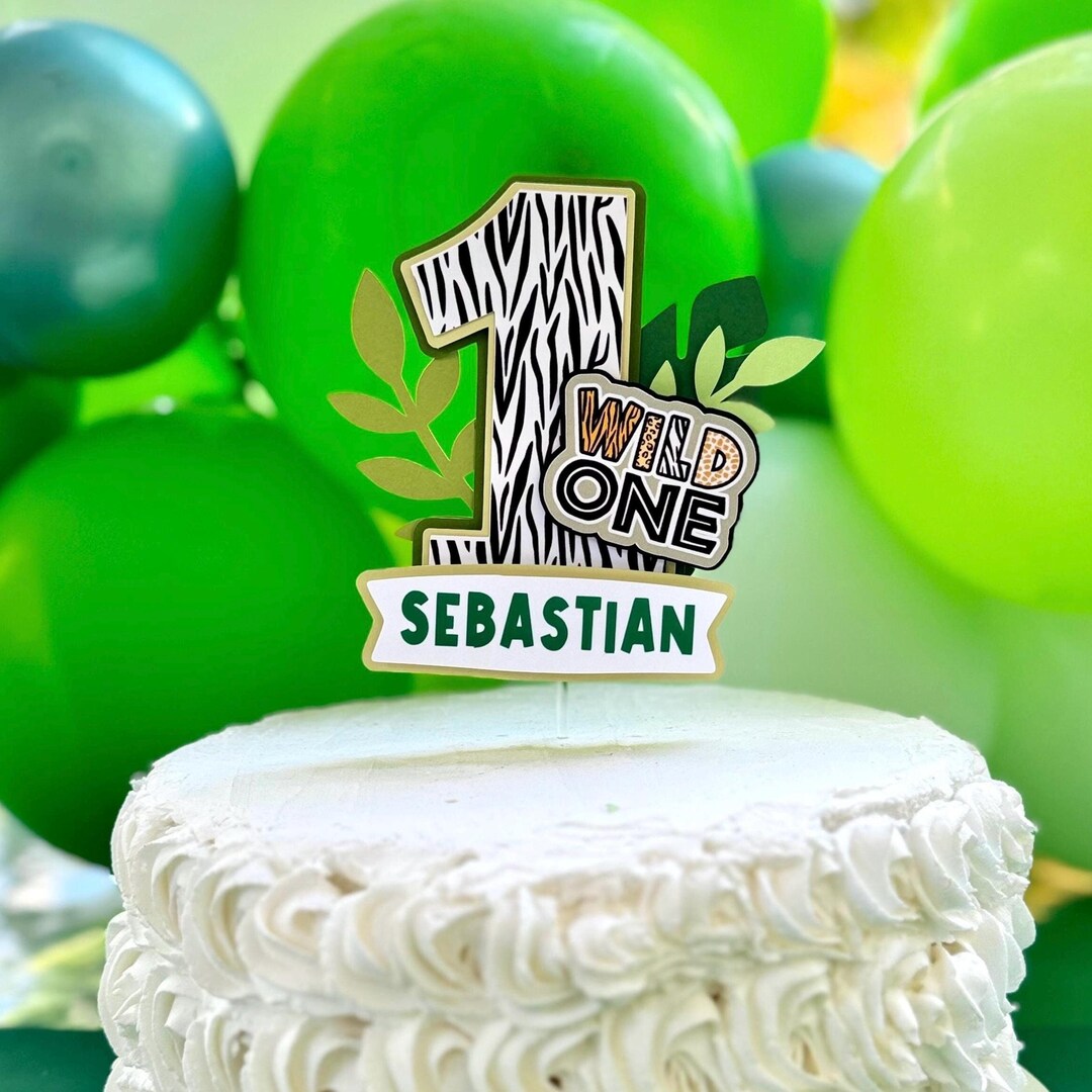 Personalized Safari Cake Topper: Jungle Animals, Wild One Theme, Two ...