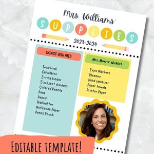 Lista de útiles escolares editables *Descarga digital* / Aula / Escuela primaria / Escuela secundaria / Escuela secundaria / Útiles escolares