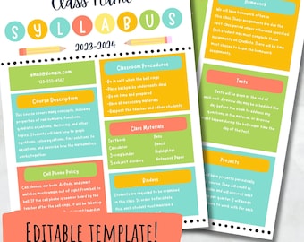 Plan de estudios editable para el aula / Escuela secundaria / Escuela intermedia / Plan de estudios de la clase