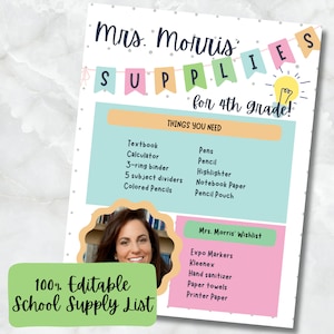 Editable School Supply List *Digital Download*
