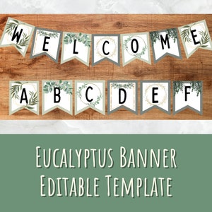 Estandarte del aula de eucalipto / Estandarte de vegetación / Estandarte editable / Decoración del aula