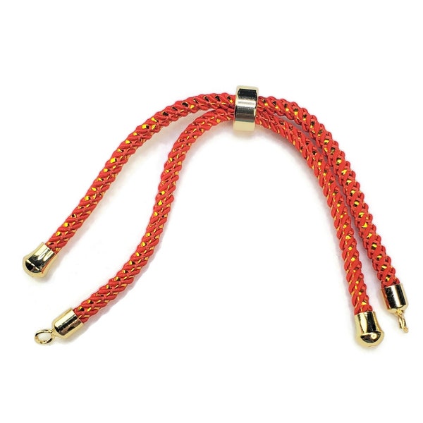 Nylon Bracelet Cord w/Loops & Adjustable Slide, Red/Gold